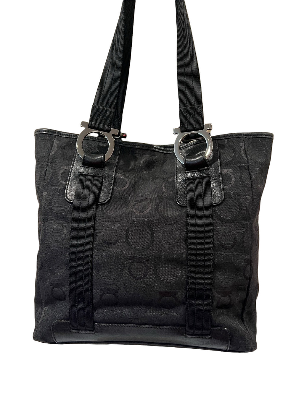 Salvatore Ferragamo Black Logo Jacquard Tote with Gancini Hardware - Picture 14 of 16